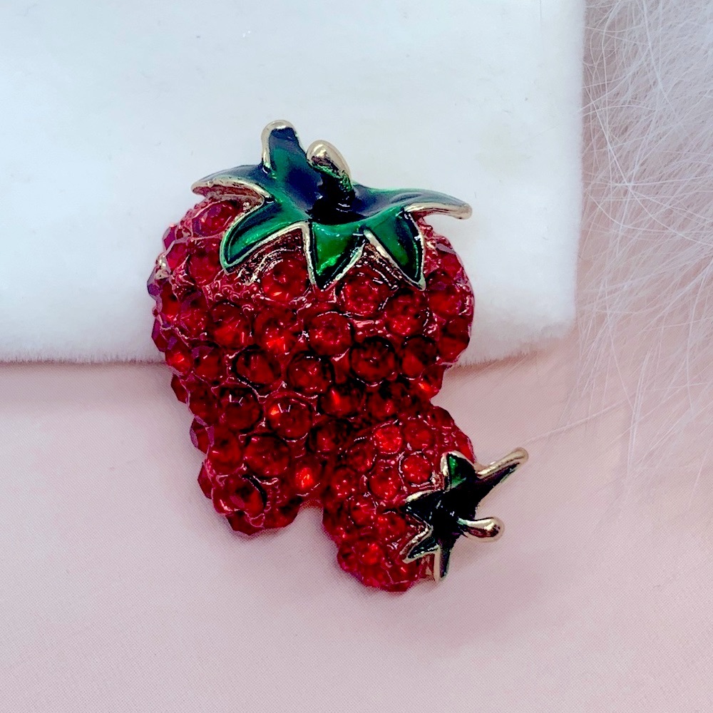 Rhinestone Red Strawberry Brooch